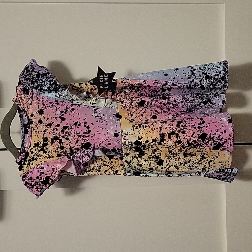 New girls size 3 rainbow splatter paint dress
